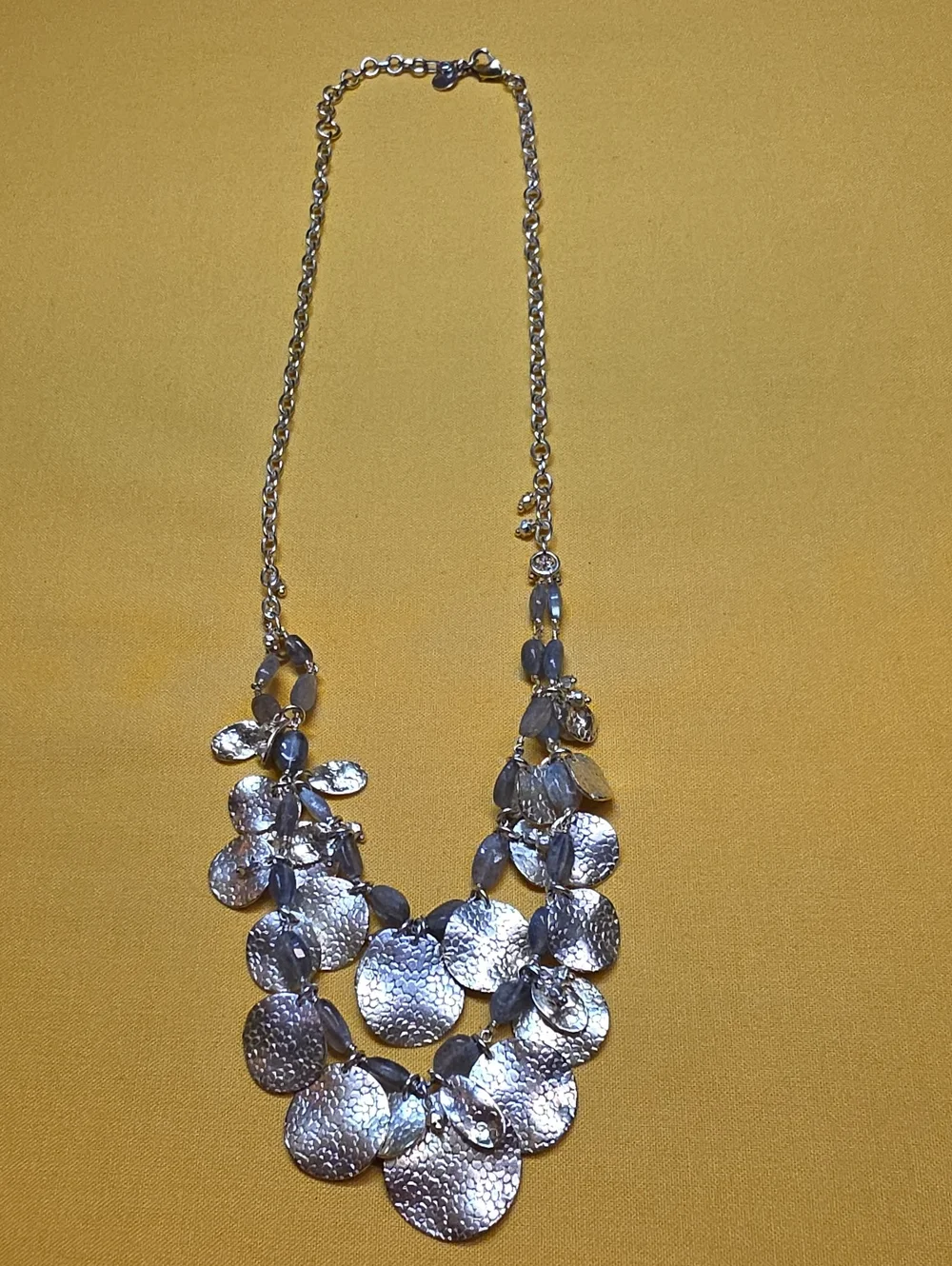 Stella & Dot Calypso Coin Necklace Silver Hammered Disc Bib Statement 17